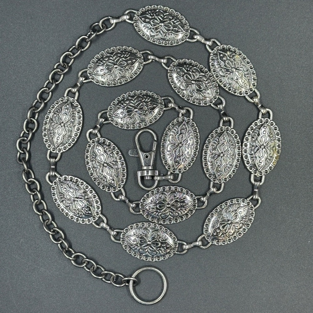 Chain Y2K Belt Womens Silver Embossed Medallion Adjustable Boho